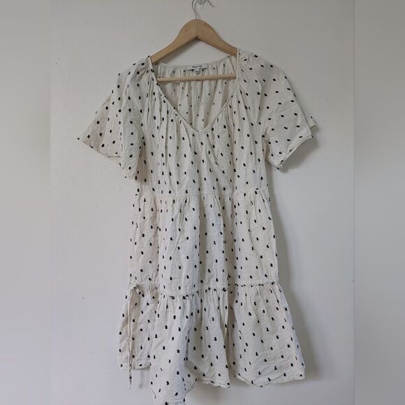 Madewell Cotton Linen Lorelei Babydoll Dress Clip Dot Cream White S Small - Picture 5 of 9